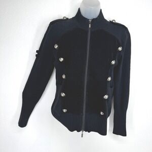 Yuka Platinum Womens Black Military Band Velvet Zip Cardigan Angora Blend Large